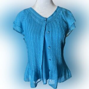 Laura Scott Blue Ribbed Buttoned Blouse